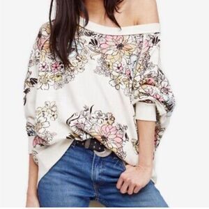 Free People Go On Oversized Floral Sweatshirt Oversized Boho slouchy cotton S